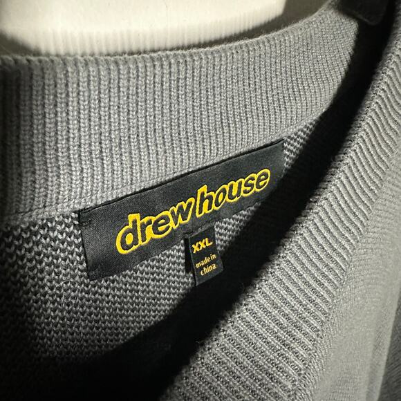 Drew House Men's Gray Painted Mascot Crewneck Sweater Size XXL Smiley Face - Picture 5 of 11